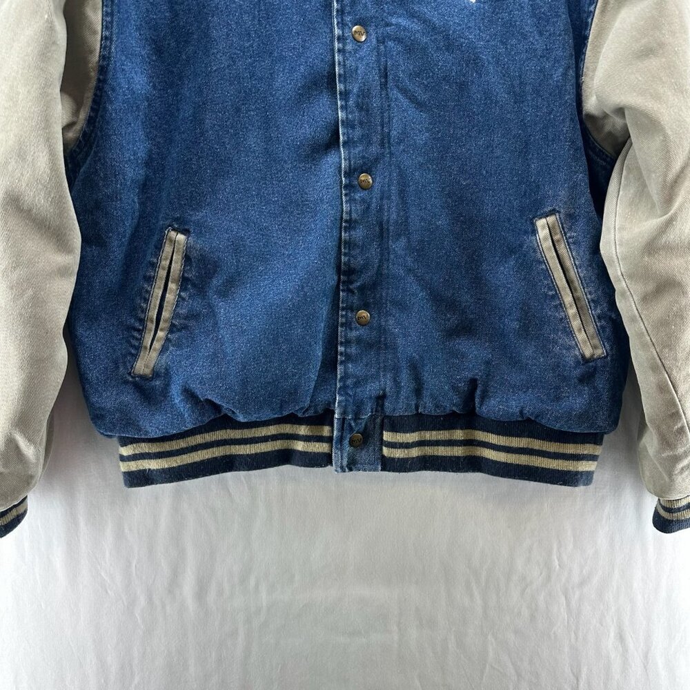 Vintage MV Sport MID TECH Eagle Denim Varsity Jacket Men Sz L Quilted Lined Blue - Picture 5 of 11